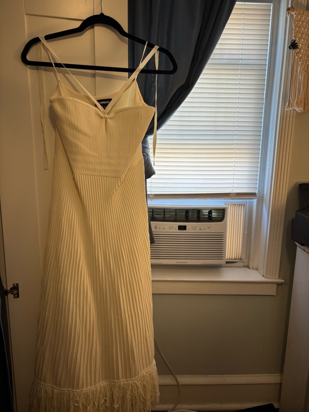 Express Cream Midi Dress with Fringe Hem